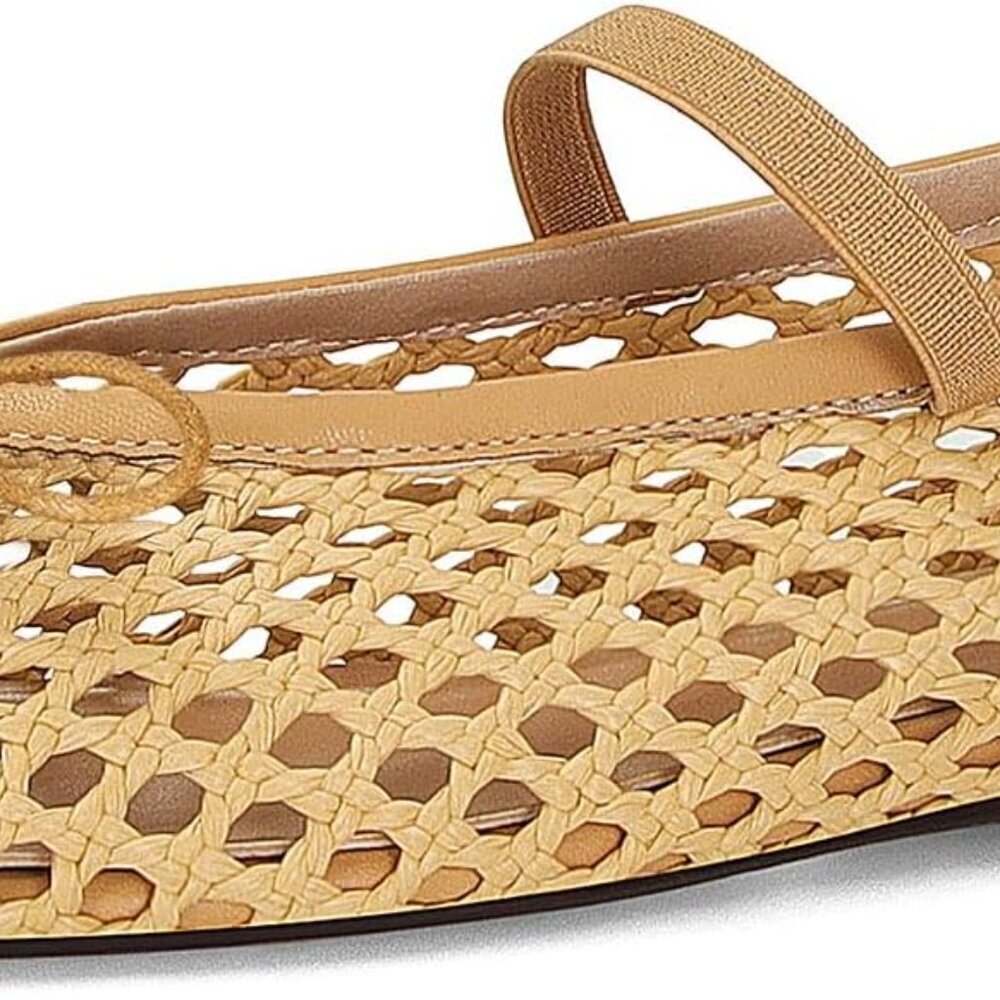 Woven Ballet Flats Women Raffia Casual Shoes Summer Bow Strap Size 9 - Picture 1 of 6